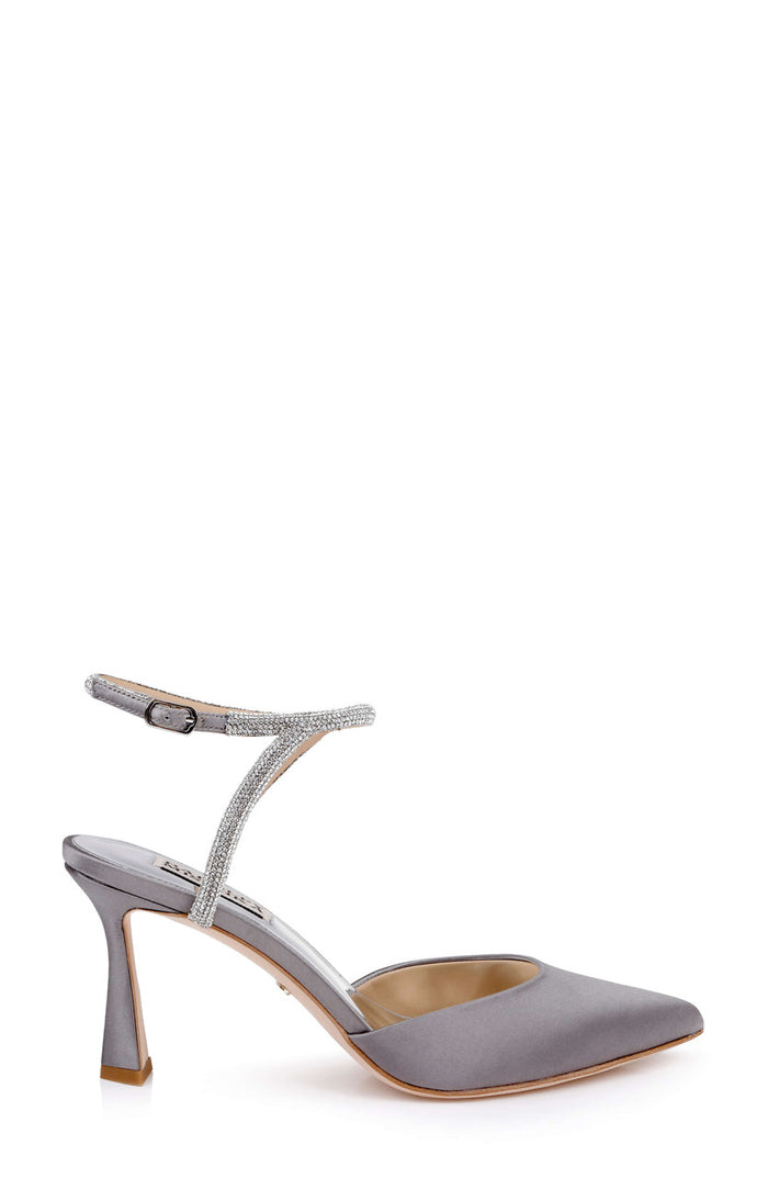 Grey Satin | Kamilah Pointed Toe Stiletto Side