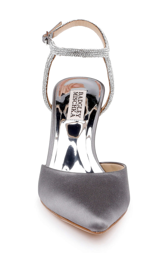 Grey Satin | Kamilah Pointed Toe Stiletto Front