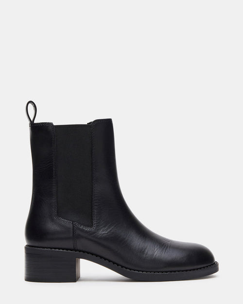 KAPLAN Black Leather Chelsea Block Heel Women's Ankle Boot | Steve Madden