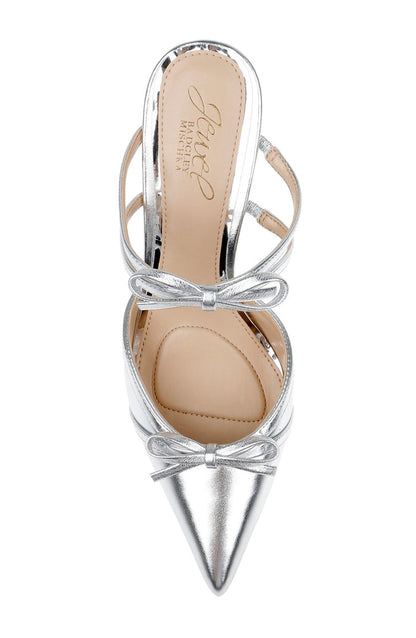 Silver | Klarise II Metallic Pointed Toe Double Bow Mules