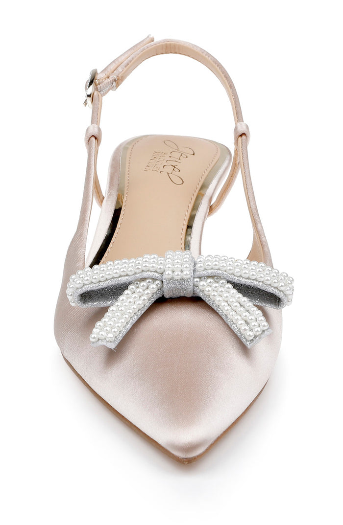 Champagne | Krystia Slingback Kitten Heels with Pearled Bow Front