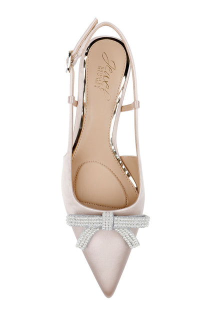 Champagne | Krystia Slingback Kitten Heels with Pearled Bow Top