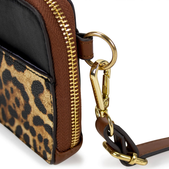 Leopard Vegan Leather Pouch Belt Bag zipper detail