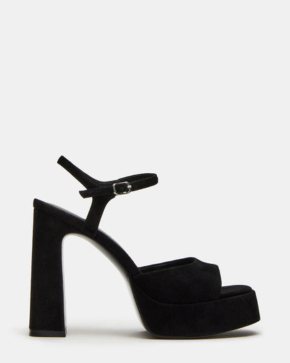 LINADRA Black Suede Women's Platform Square-Toe Strappy Heel | Steve Madden