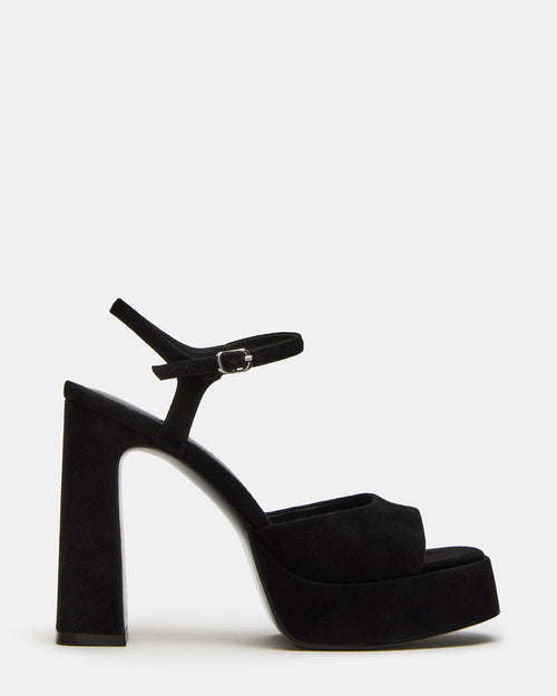 LINADRA Black Suede Women's Platform Square-Toe Strappy Heel | Steve Madden
