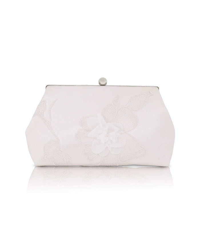 Ivory | Lila Floral Applique Pouch Clutch Front