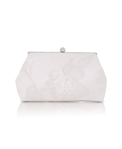 Ivory | Lila Floral Applique Pouch Clutch Front