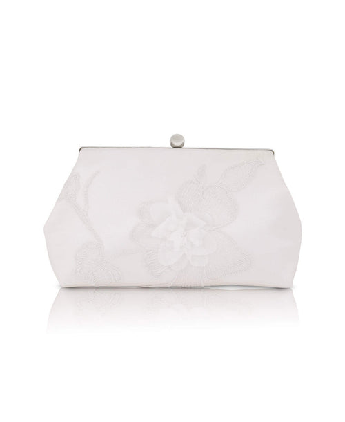 Ivory | Lila Floral Applique Pouch Clutch Front