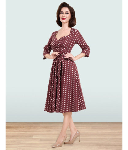 Lindy Bop Brown Polka Dot Rita Flared Dress