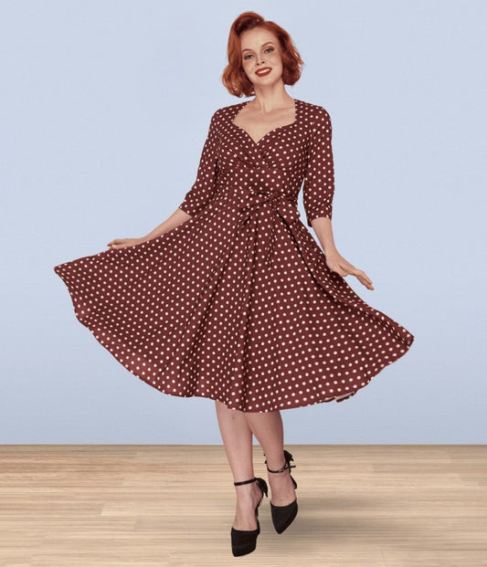 Lindy Bop Brown Polka Dot Rita Flared Dress