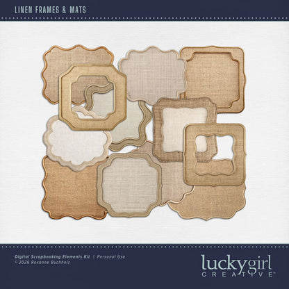 These beautiful neutral linen frames and photo mats by Lucky Girl Creative digital art in cream and tan tones will help you create memorable digital scrapbooking pages. Great for beach and ocean as well as everyday pages, too! This kit is included in the Shore Sophistication Bundle 2.
