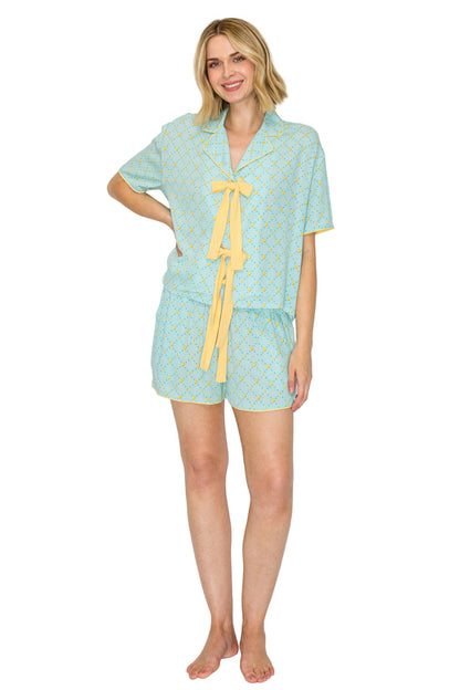 Blue Frost Dot | Luxe Crinkle Jersey Short Pajama Set Front