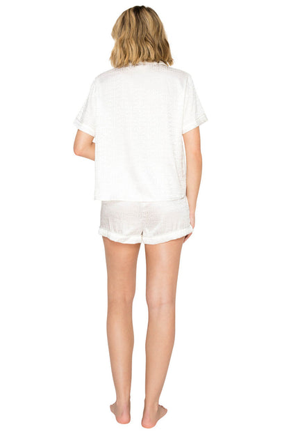Bridal White | Luxe Monogram Jacquard Notched Collar Short Pajama Set Back