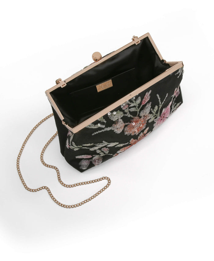 Black Multi | Lyric Sequin Floral Clutch Open