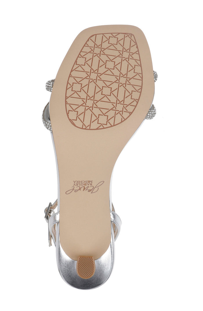 Silver | Maci Metallic Sandal with Rhinestone Knot Detail