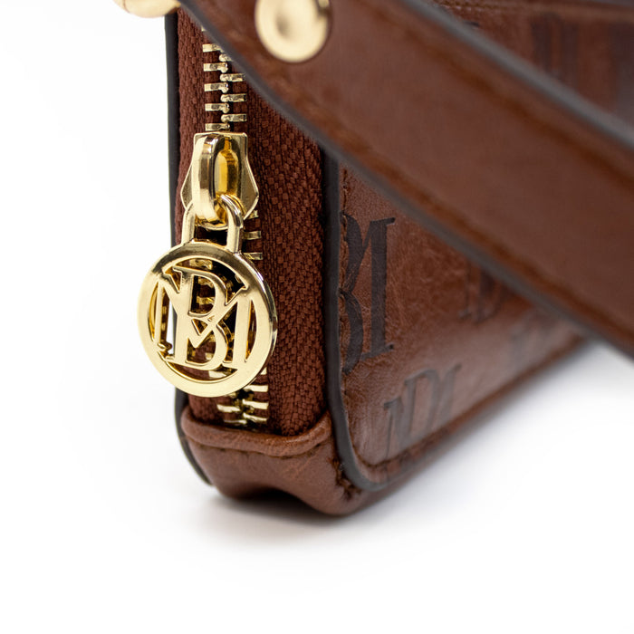 Brown Madalyn Vegan Leather Pouch Belt Bag Zipper detail