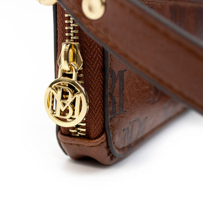 Brown Madalyn Vegan Leather Pouch Belt Bag Zipper detail