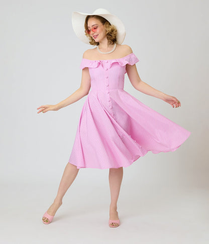 Magnolia Place Pink Stripe Barbara Swing Dress
