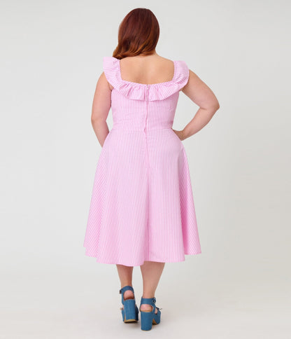 Magnolia Place Plus Size Pink Stripe Barbara Swing Dress