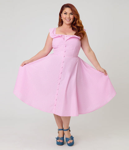 Magnolia Place Plus Size Pink Stripe Barbara Swing Dress