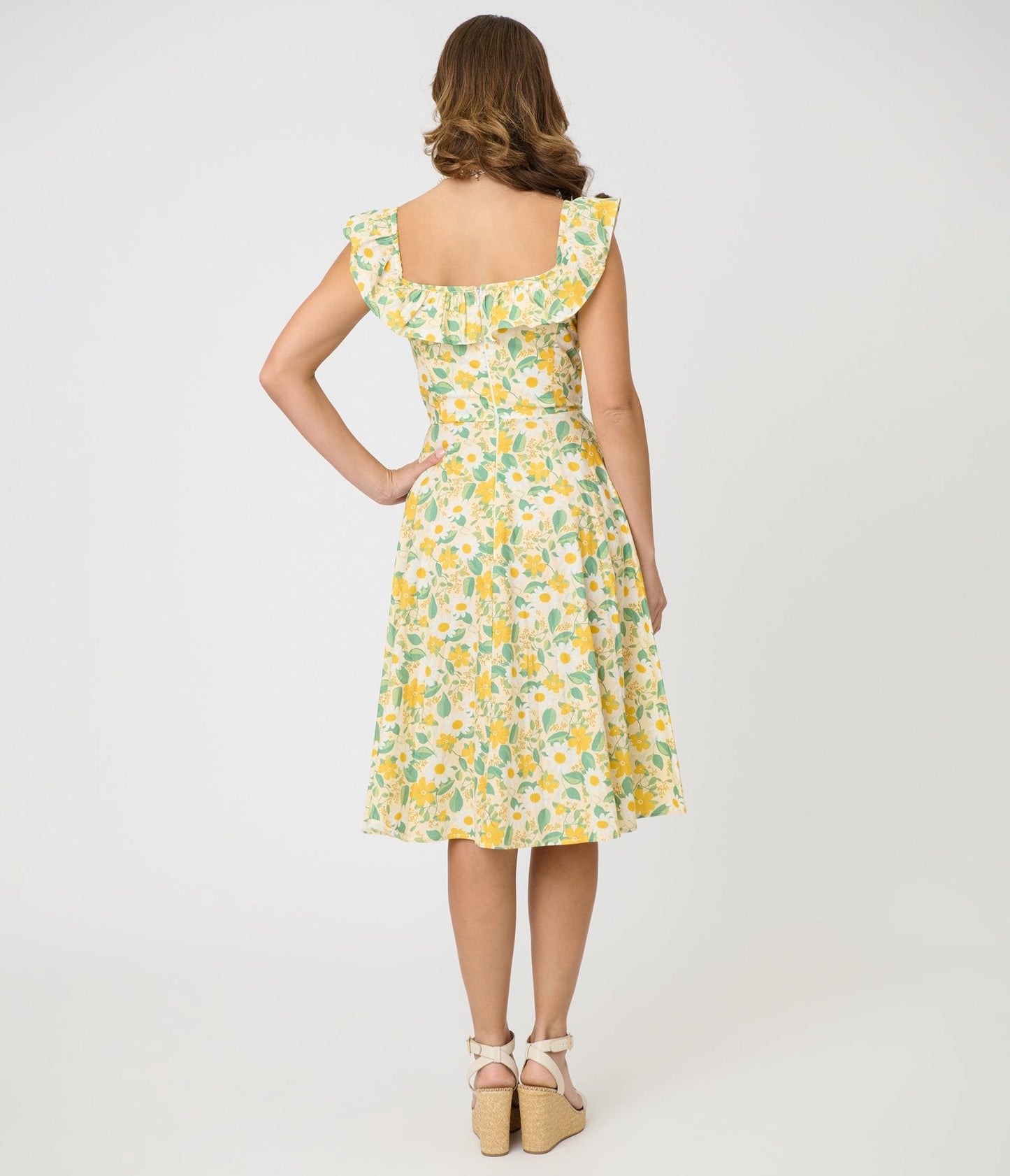 Magnolia Place Yellow Floral Cotton Barbara Swing Dress