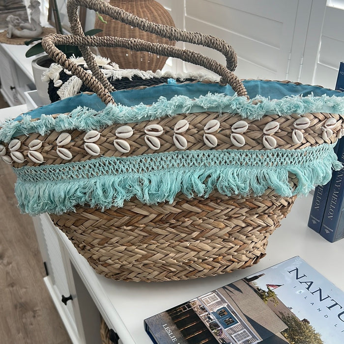 Market Bag Fringe Aqua