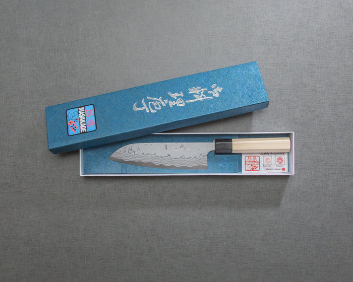 Masakage "Shimo" Shirogami #2 Damascus 165mm Santoku
