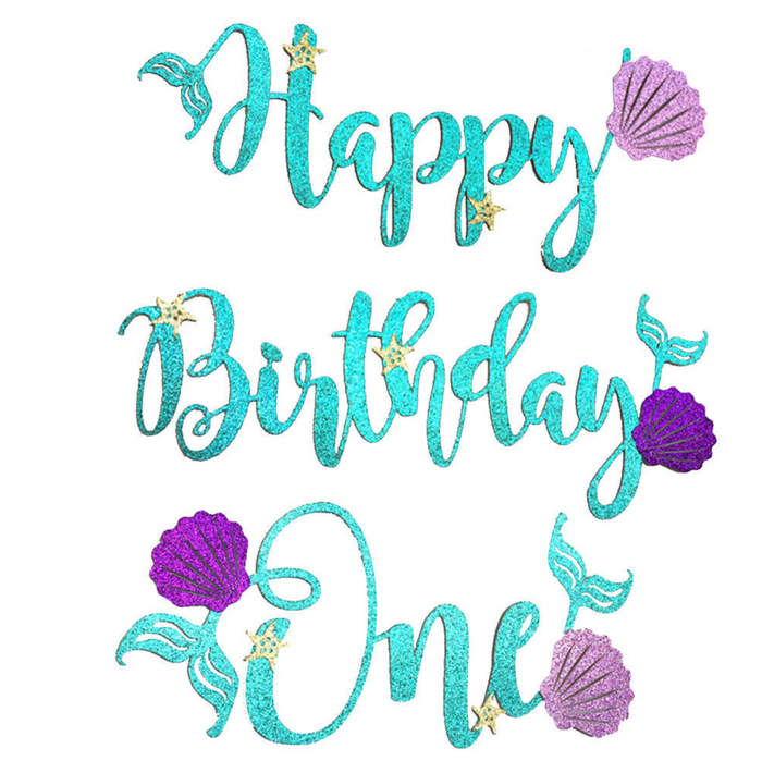 Mermaid Glitter Happy Birthday Banner or "One" Banner