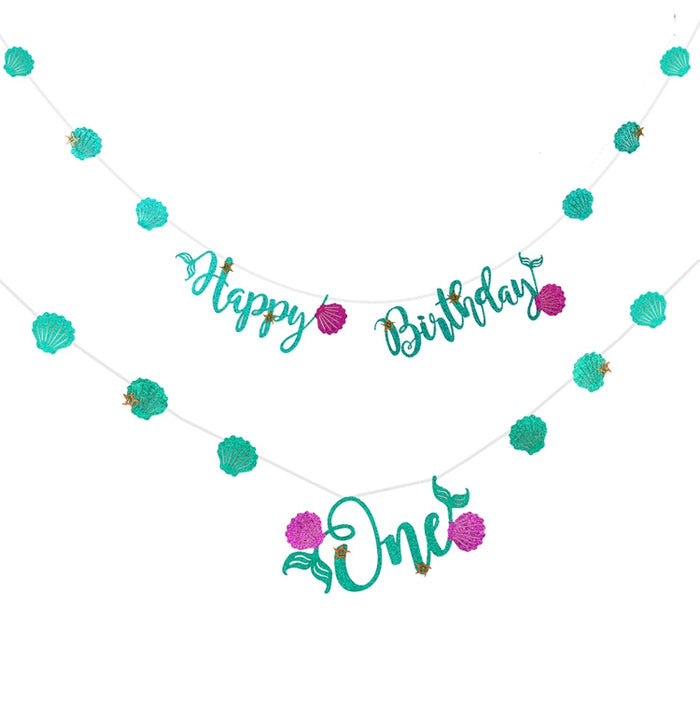 Mermaid Glitter Happy Birthday Banner or "One" Banner