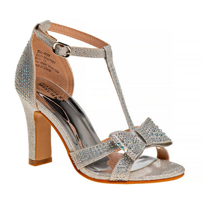Silver Metallic T-Strap Girls Shoe | Metallic T-Strap Girls Shoe Heel