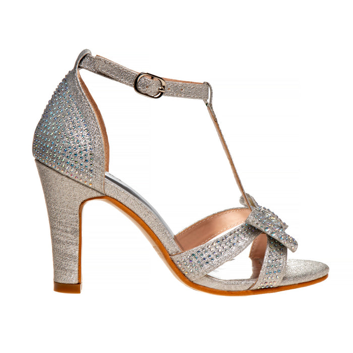 Silver Metallic T-Strap Girls Shoe | Metallic T-Strap Girls Shoe Heel
