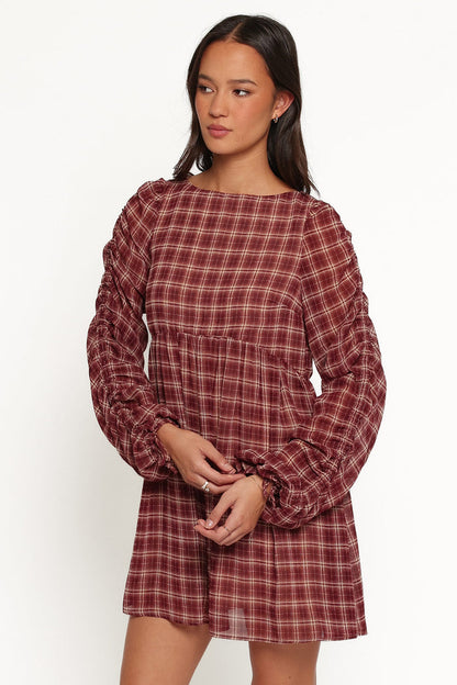 DRESSES Micaela Long Sleeve Mini Dress - Burgundy Plaid
