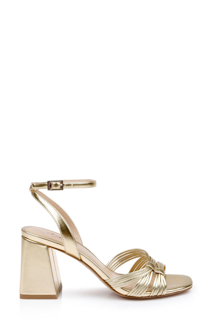 Gold | Michelle Metallic Strappy Block Heels