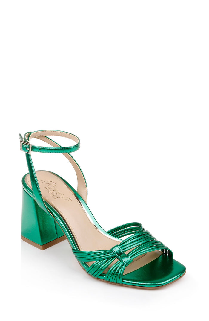 Green | Michelle Metallic Strappy Block Heels