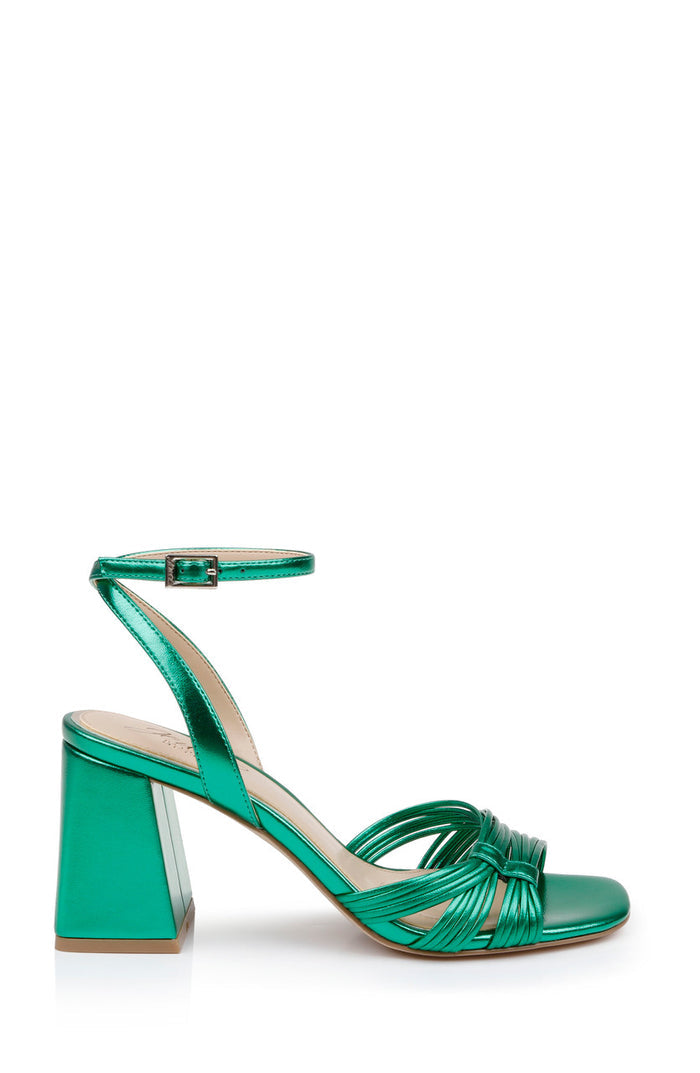 Green | Michelle Metallic Strappy Block Heels