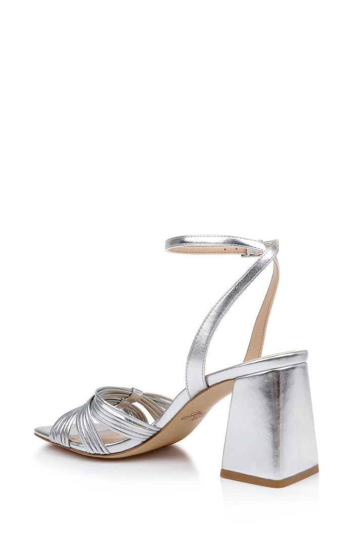 Silver | Michelle Metallic Strappy Block Heels
