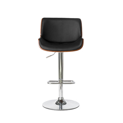 Mid-century Modern Black PU and Walnut Bentwood Adjustable Height Swivel Bar Stool