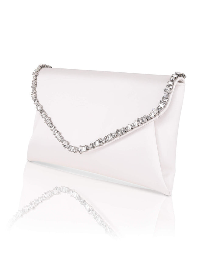 White | Mika Mixed Crystal Satin Envelope Clutch Side