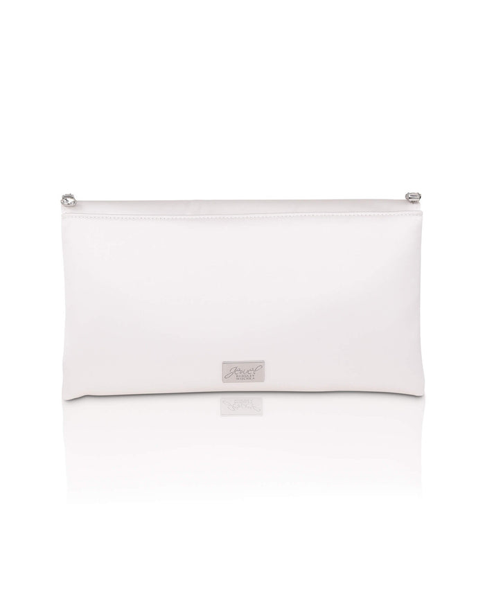 White | Mika Mixed Crystal Satin Envelope Clutch Back