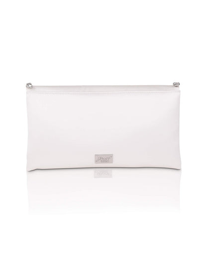 White | Mika Mixed Crystal Satin Envelope Clutch Back