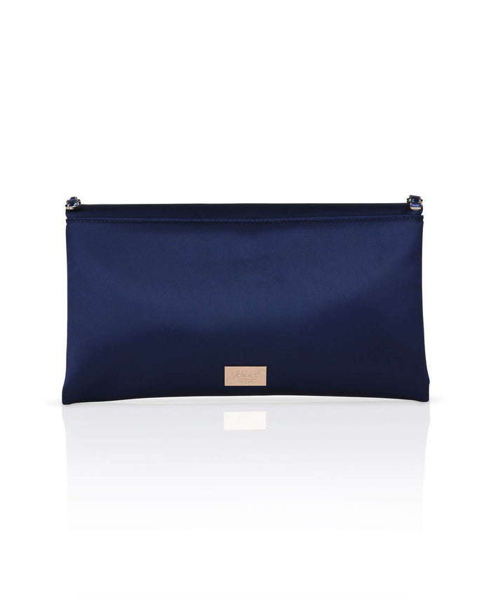 Navy | Mika Mixed Crystal Satin Envelope Clutch Back