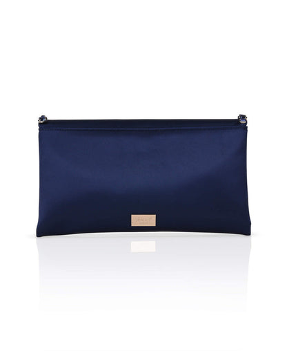 Navy | Mika Mixed Crystal Satin Envelope Clutch Back