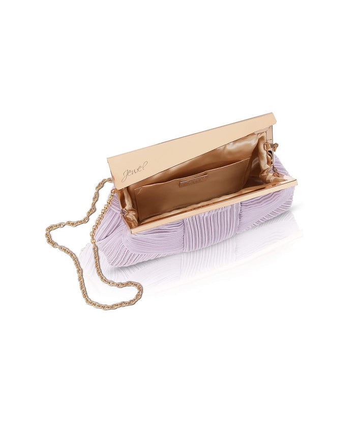Lilac | Millie Mini Pleated Satin Pouch Open