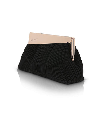 Black | Millie Mini Pleated Satin Pouch Side