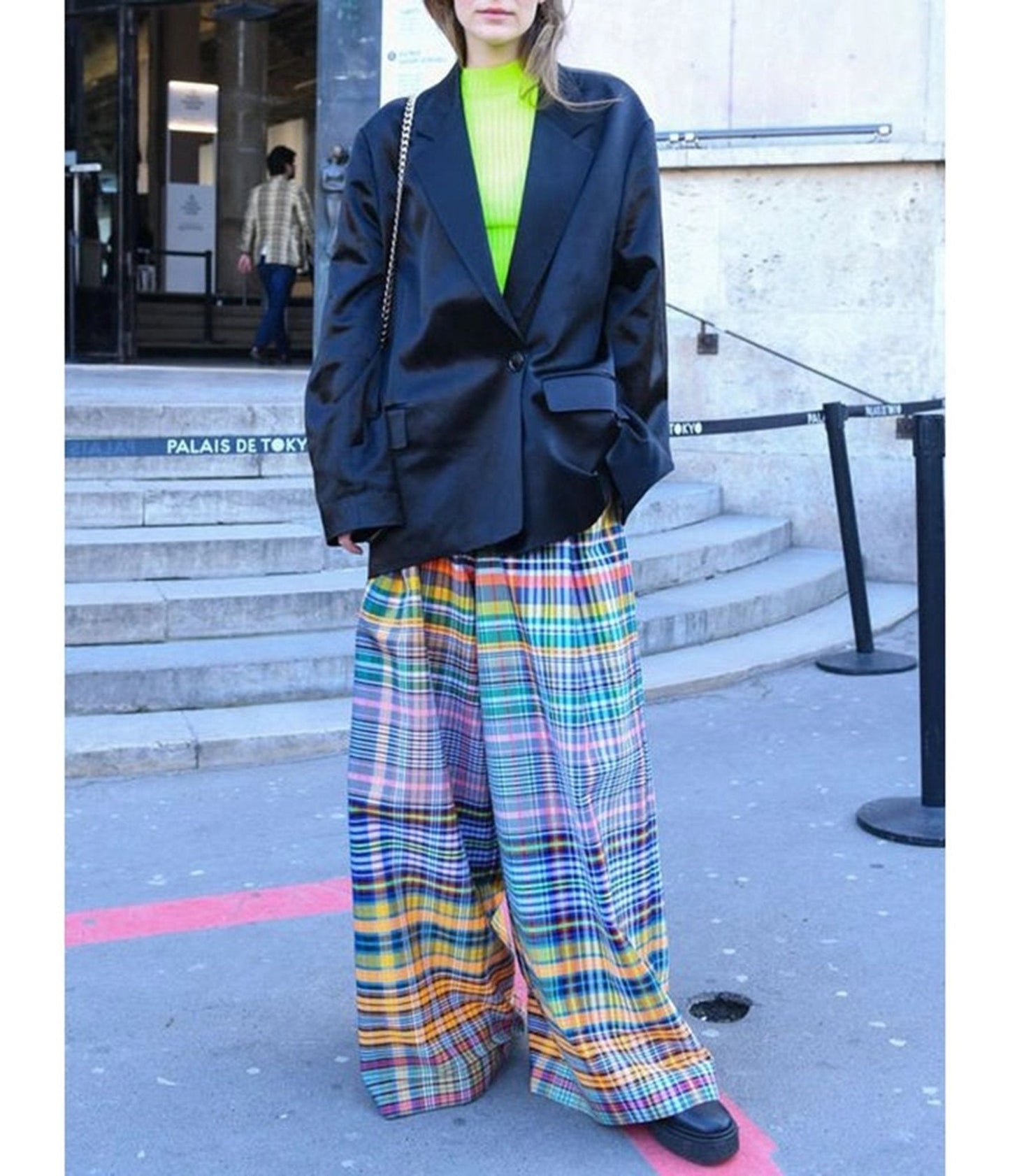 Multicolor Plaid Wide Leg Pants