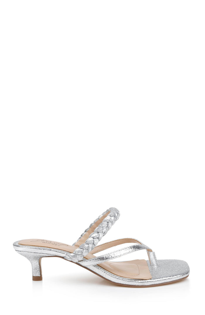 Silver Metallic | Nadya Kitten Heel Thong Sandals Side
