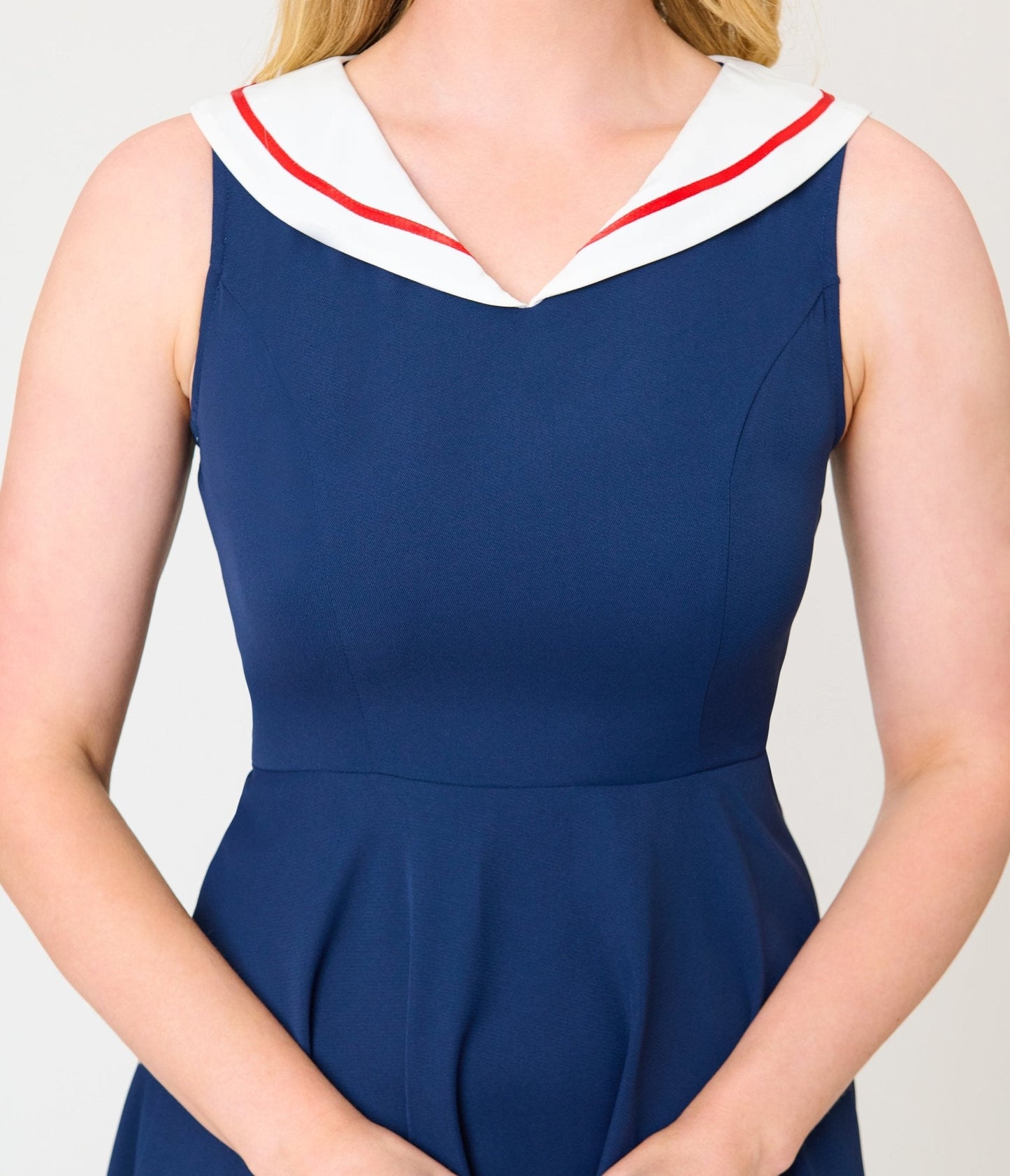 Navy & White Collared Flare Dress