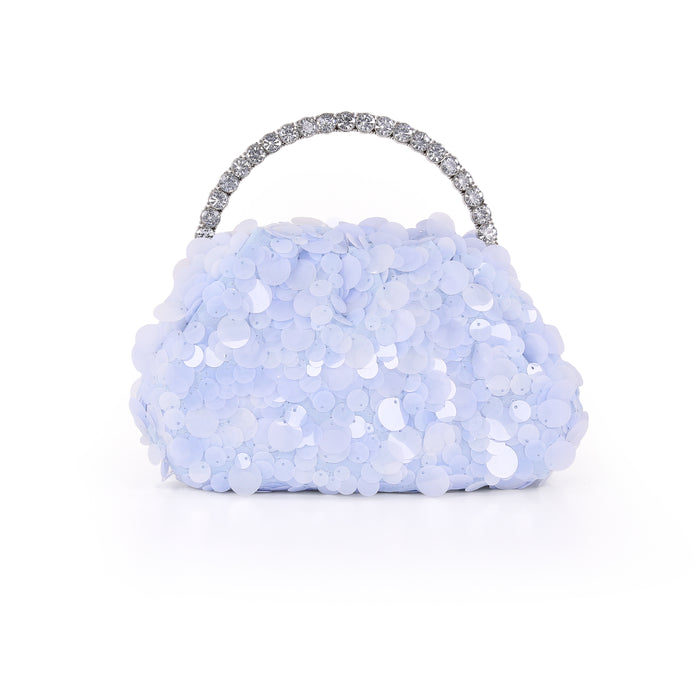 Blue | Sequin And Bugle Bead Pouch Clutch Front