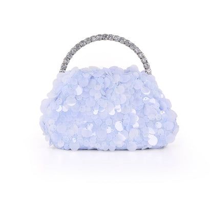 Blue | Sequin And Bugle Bead Pouch Clutch Front