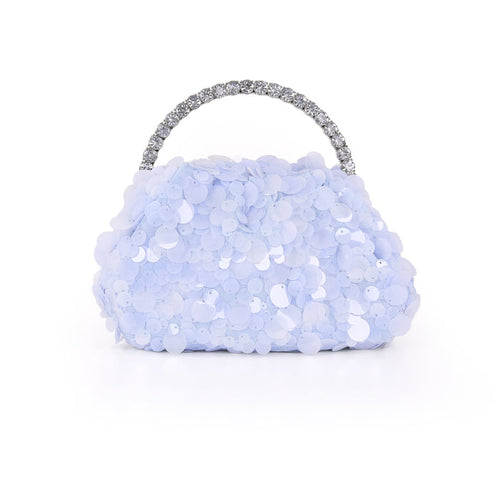 Blue | Sequin And Bugle Bead Pouch Clutch Front